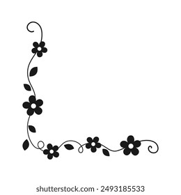 Spring floral corner borders. Flower page decoration doodle vector illustration.