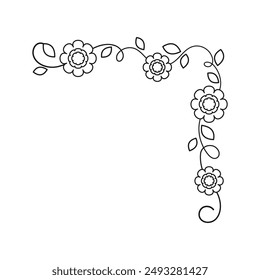 Spring floral corner borders. Flower page decoration doodle vector illustration.