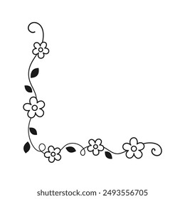Spring floral corner borders. Flower page decoration doodle vector illustration.