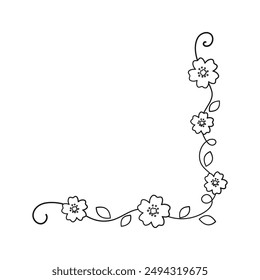 Spring floral corner borders. Flower page decoration doodle vector illustration.