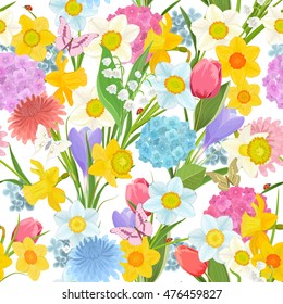 spring floral design on the white background. colorful seamless texture 