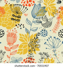 Spring floral design pattern with birds