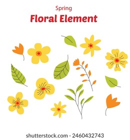 Spring floral element editable eps card banner background abstract botanical illustration vector yellow green red simple design frock skirt shirt 