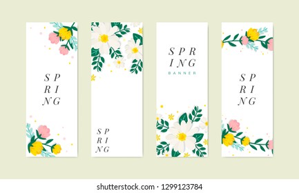 Spring floral frame banner vector