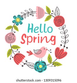 spring floral frame with bird