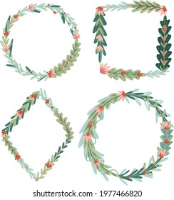Spring floral frame. Flower design template. Romantic gentle wedding celebration banner. Plant decorative botanical border. Vegetation decor. Elegant summer floral wreath. Vector illustration.