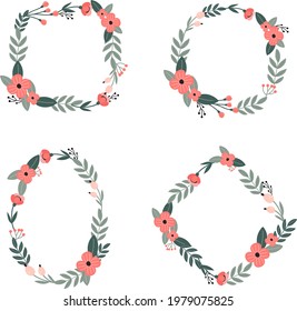 Marco floral de primavera. Plantilla de diseño de flores. Romántico cartel de celebración de boda. Borde botánico decorativo de planta. Decoración vegetal. Elegante corona floral de verano. Ilustración vectorial.