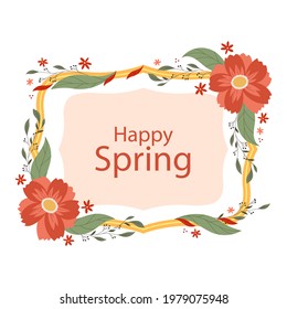 Spring floral frame. Flower design template. Romantic gentle wedding celebration banner. Plant decorative botanical border. Vegetation decor. Elegant summer floral wreath. Vector illustration.