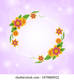 Spring floral frame. Flower design template. Romantic gentle wedding celebration banner. Plant decorative botanical border. Vegetation decor. Elegant summer floral wreath. Vector illustration.