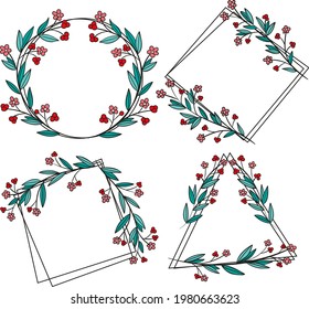 Marco floral de primavera. Plantilla de diseño de flores. Romántico cartel de celebración de boda. Borde botánico decorativo de planta. Decoración vegetal. Elegante corona floral de verano. Ilustración vectorial.