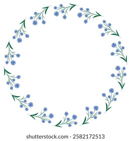 Spring floral frame. Flower design template. Romantic gentle wedding celebration banner. Plant decorative botanical border. Vegetation decor. Elegant summer floral wreath. Vector illustration.