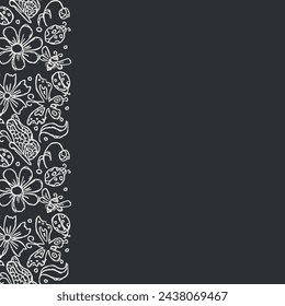 Spring floral frame with flowers, butterflies, bees and ladybugs. Seamless flowers background