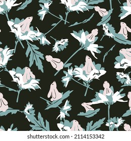 Spring Floral Garden and Dreaming Rabbit Vector Graphic Seamless Pattern can be use for background and apparel design