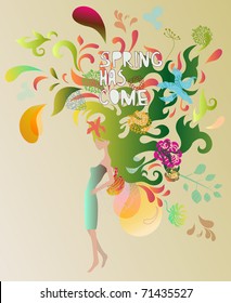 Spring floral girl illustration