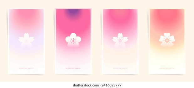 Frühlingsblumengefälle unscharfer Hintergrund-Design für Banner, Plakate, Posts für soziale Story, Broschüren und Cover. Duotone Vektorgrafik asiatischen modernen Kunst. Hanami sakura Saison Ästhetik.