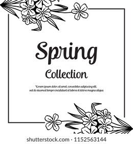 Spring with floral hand drawn frame vector illustration