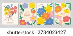 Spring Floral invitation card background vector. Minimal hand drawn botanical flowers template background. Design illustration for wedding, vip cover, poster, rsvp modern card, birthday party.