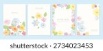 Spring Floral invitation card background vector. Minimal hand drawn botanical flowers template background. Design illustration for wedding, vip cover, poster, rsvp modern card, birthday party.