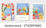 Spring Floral invitation card background vector. Minimal hand drawn botanical flowers template background. Design illustration for wedding, vip cover, poster, rsvp modern card, birthday party.
