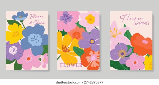 Spring Floral invitation card background vector. Minimal hand drawn botanical flowers template background. Design illustration for wedding, vip cover, poster, rsvp modern card, birthday party.