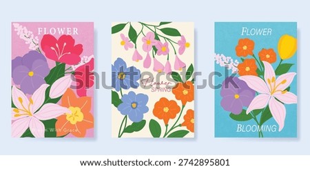 Spring Floral invitation card background vector. Minimal hand drawn botanical flowers template background. Design illustration for wedding, vip cover, poster, rsvp modern card, birthday party.