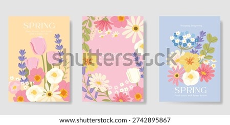 Spring Floral invitation card background vector. Minimal hand drawn botanical flowers template background. Design illustration for wedding, vip cover, poster, rsvp modern card, birthday party.