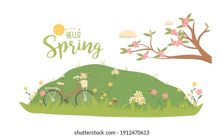 Spring floral landscape. Vector illustration
