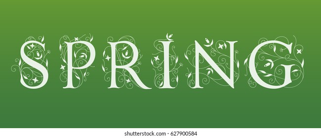 Spring floral lettering vector illustration. Letters decorated with swirls and flowers ornaments