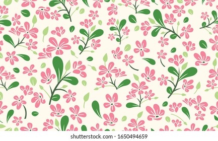 Spring floral pattern background, with simple of leaf and flower design.