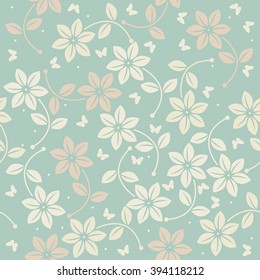 Spring floral pattern with butterflies can be used for wallpapers,  surface textures, textile, kids cloth, pattern fills, web page backgrounds and more creative designs. 