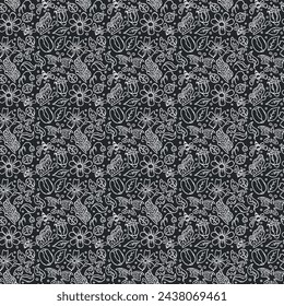 Spring floral pattern with flowers, butterflies, bees and ladybugs. Seamless flowers background