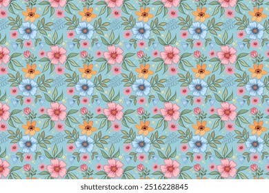 Spring floral pattern. The flowery design is seamless. Plant designs for fabrics, covers, manufactures, wallpapers, prints, gift wrap, and scrapbooking.Spring blossom pattern. The flowery design is se