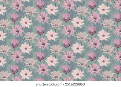 Spring floral pattern. The flowery design is seamless. Plant designs for fabrics, covers, manufactures, wallpapers, prints, gift wrap, and scrapbooking.Spring blossom pattern. The flowery design is se