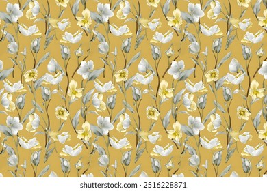 Spring floral pattern. The flowery design is seamless. Plant designs for fabrics, covers, manufactures, wallpapers, prints, gift wrap, and scrapbooking.Spring blossom pattern. The flowery design is se