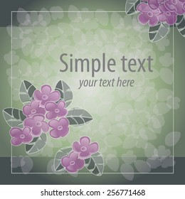 Spring floral pattern. Sakura flower on green background. Cute simple template. Invitation or greeting card. Flowers with leaves on green background. 
