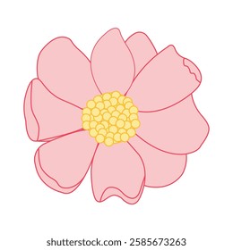 Spring floral plant, marigold flower. Botanical line art, minimal design element. Flat vector illustration isolated on white background