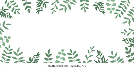 Fondo rectangular floral de primavera con hierbas verdes y espacio para texto en forma plana