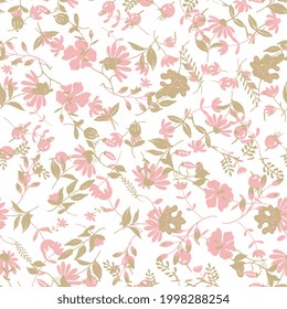 Spring  Floral retro vintage background, vector illustration,Elegant seamless pattern with pastel pink and beige decorative sweet pea flowers, design elements. Floral pattern for wedding invitations,