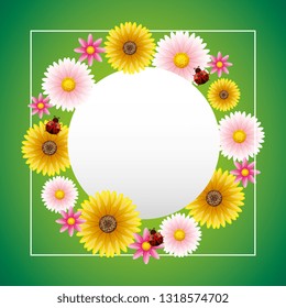 Spring floral round frame green background vector digital illustration image