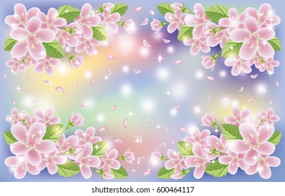 Spring floral sakura background, vector illustration