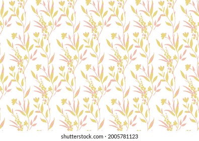 Spring floral seamless leave stripes pattern. Artistic background with leaves.blue flowers on white background.
