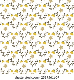 Spring Floral Seamless Pattern, abstract seamless pattern with flowers and branches, background graphic design print vector illustration, vintage colors.