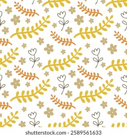 Spring Floral Seamless Pattern, abstract seamless pattern with flowers and branches, background graphic design print vector illustration, vintage colors.