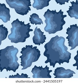 spring, floral, seamless pattern with blue petals of different shapes from blue irises, for posters, packaging or factory textiles