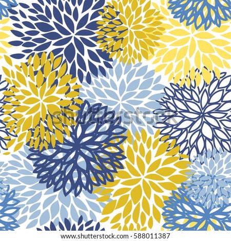 Spring Floral Seamless Pattern Blue Yellow Stock Vector Royalty