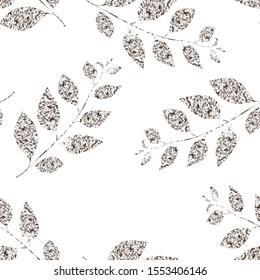 Spring floral seamless pattern with brown leaves on white background. Abstract trend color illustration. Template design for invitation, poster, card. 