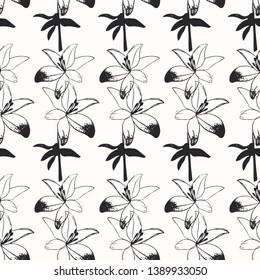spring floral seamless pattern with elements drawn by a simple pencil