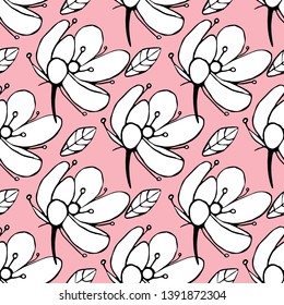 spring floral seamless pattern with elements drawn by a simple pencil