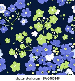 Spring floral seamless pattern with forget-me-nots. Beautiful colored vector endless background. For greeting cards, invitations, decorations, floral prints, floristic design, wallpaper.