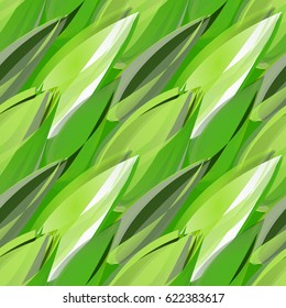 Spring floral seamless pattern with leaves and closed buds. Fresh green color tints, watercolor effect.